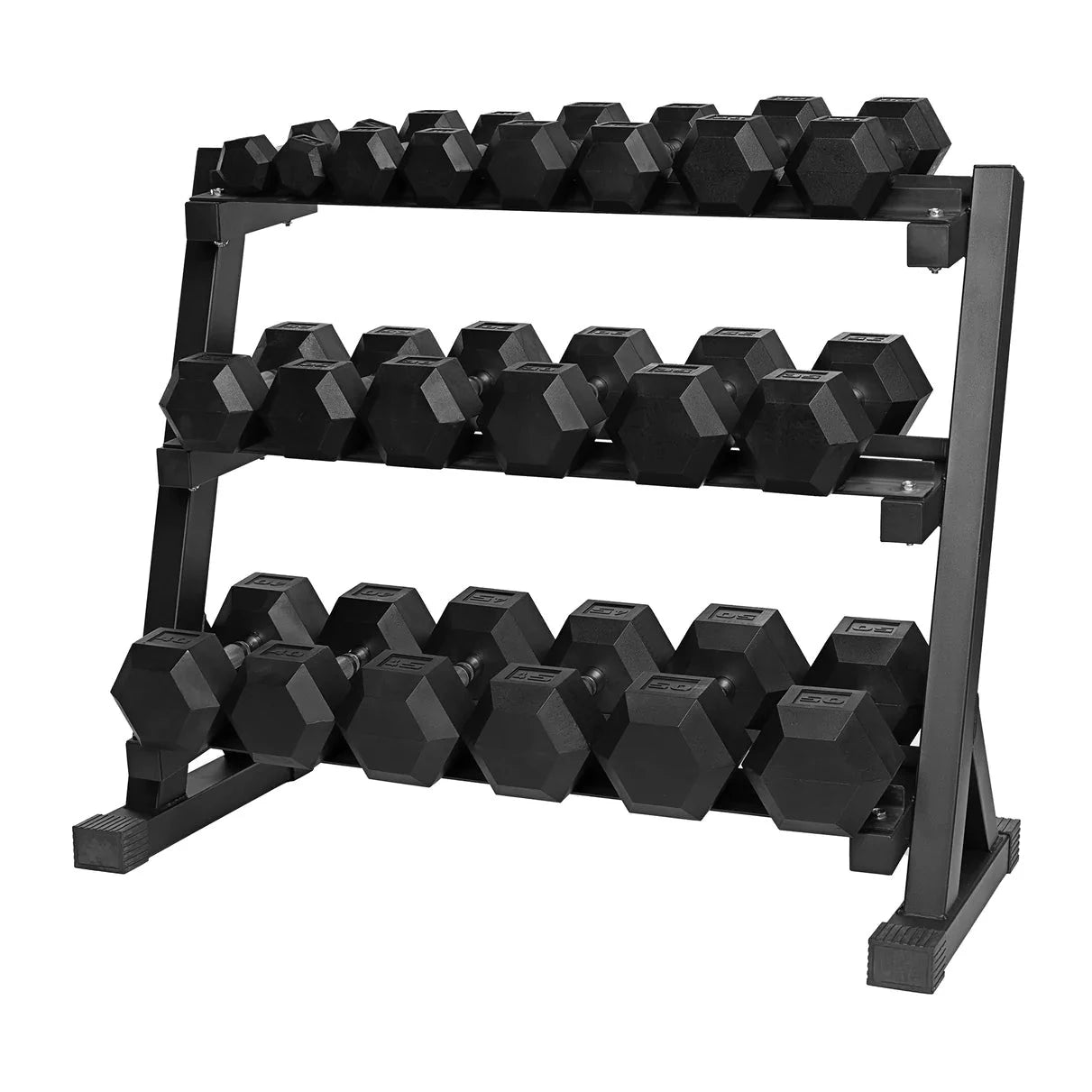 Rubber Hex Dumbbell Set & Stand Elevation Athletics